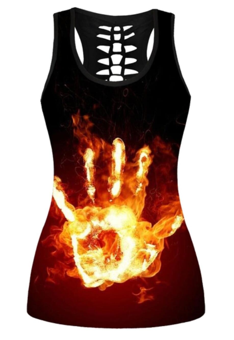 CYN by Cynthia Mehra Women's Fire Blaze Handprint Racer Back Tank Top Black